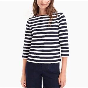 J.Crew Classic Mariner Cloth Boatneck T-shirt in Icon Stripe Navy Ivory - Size L